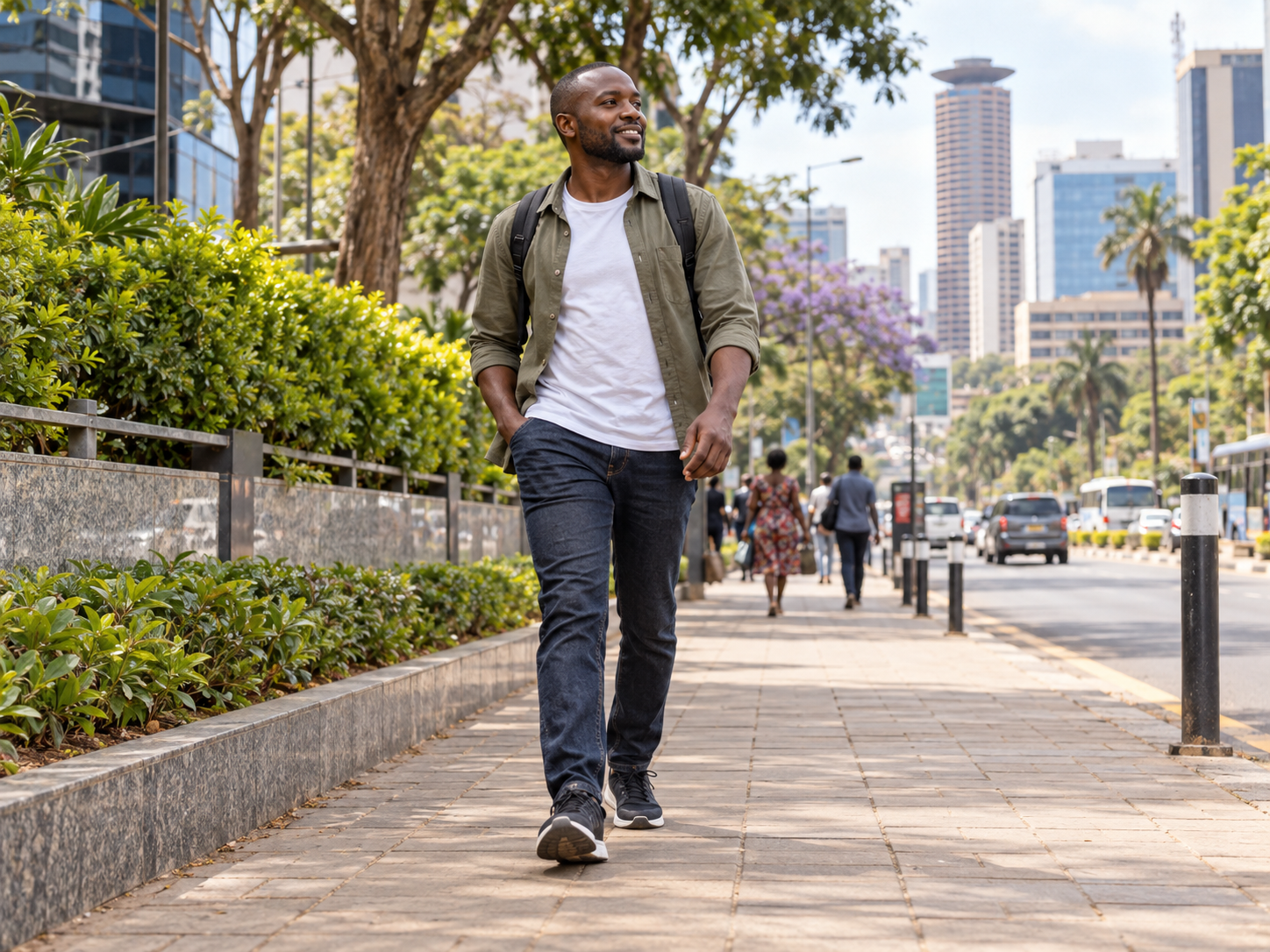 Black Kenyan man walking in the city