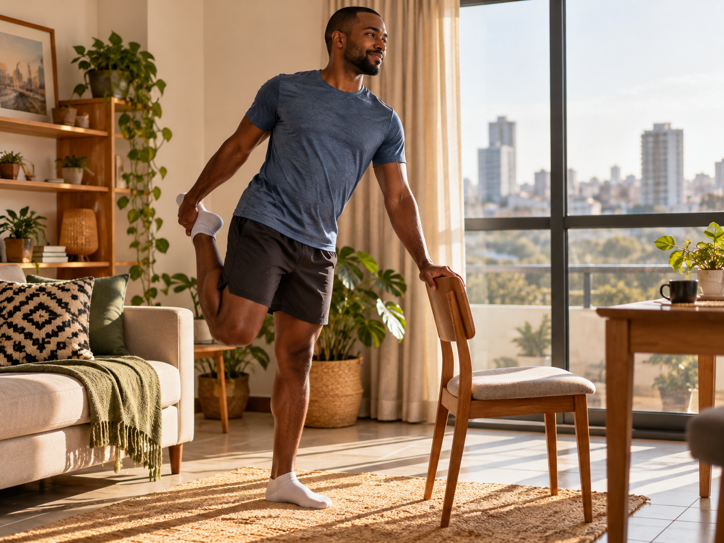 Black Kenyan man doing a morning stretch