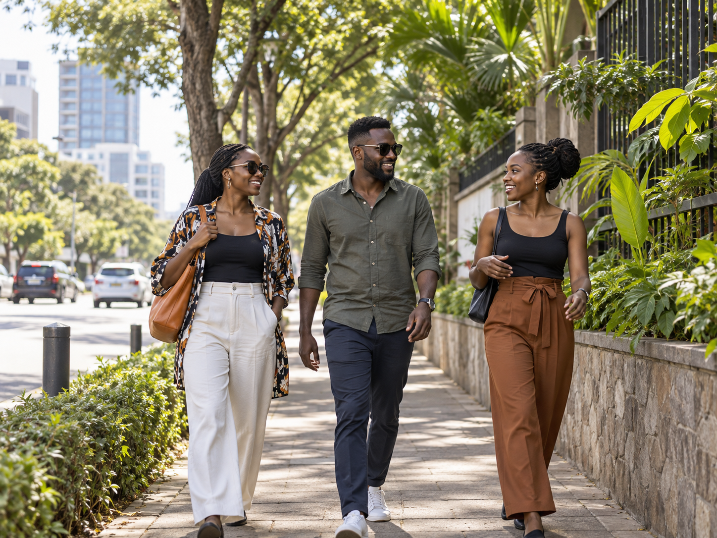 Three Black adults walking in Nairobi